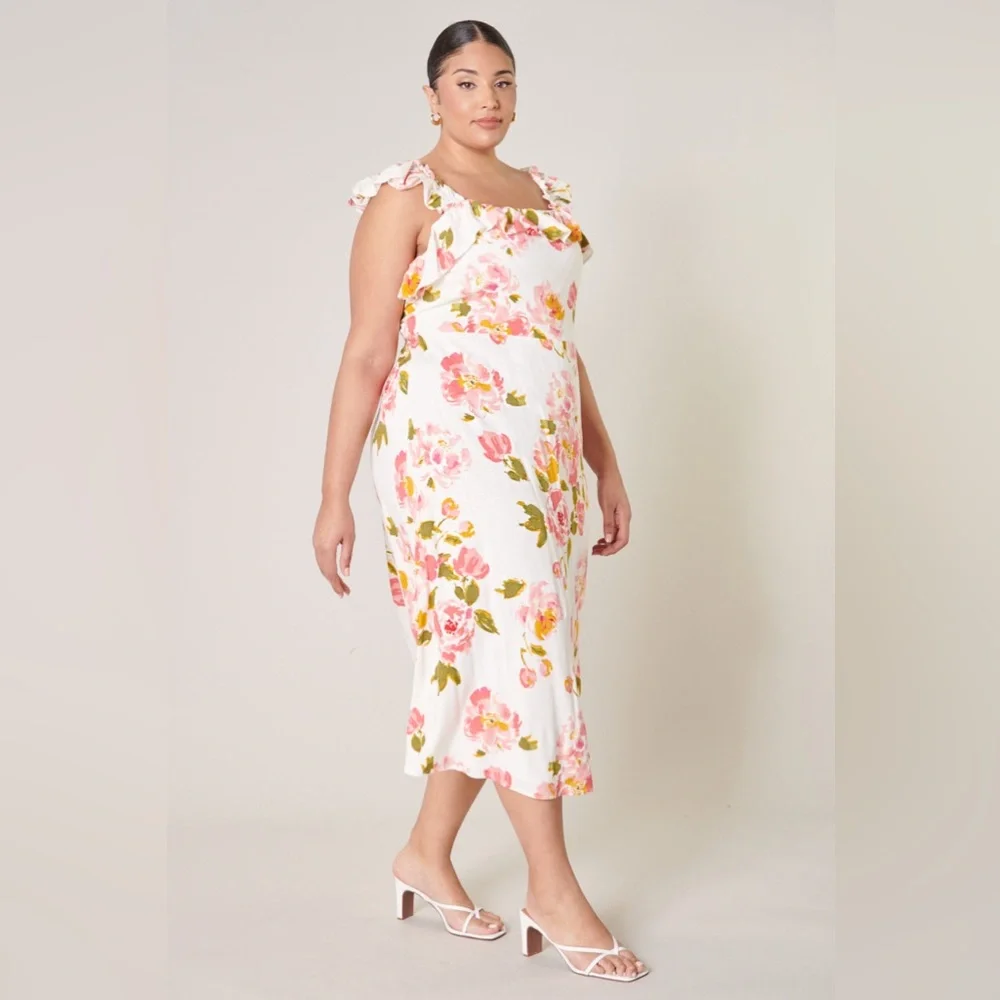 Worn Once - Sugarlips Curve Magdalena Midi Dress in Pink & W… - Picture 2 of 16
